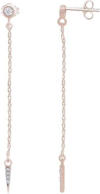 Minimalist Dainty Delicate 14K Gold Plated 925 Sterling Silver Natural Diamond Accent Chain Drop Dangle Chain Earring For Women (0.02 Cttw, I-J Color, I2-I3 Clarity)