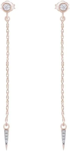 Minimalist Dainty Delicate 14K Gold Plated 925 Sterling Silver Natural Diamond Accent Chain Drop Dangle Chain Earring For Women (0.02 Cttw, I-J Color, I2-I3 Clarity)