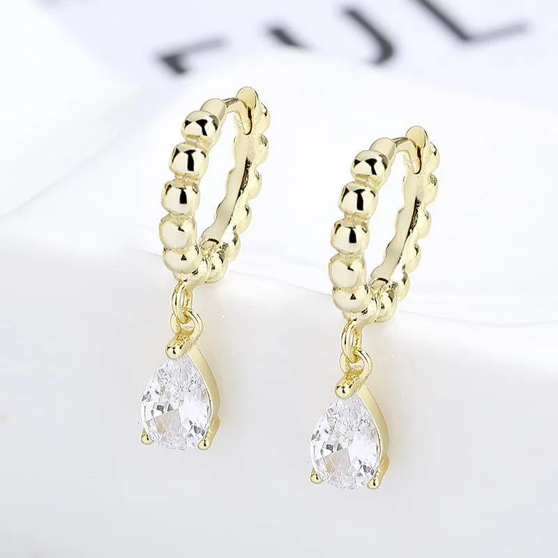 Minimalist Jewelry 925 Sterling Silver Drop Earrings - Water Drop Diamond Gold Plated Hoop Earrings for Women (silver)