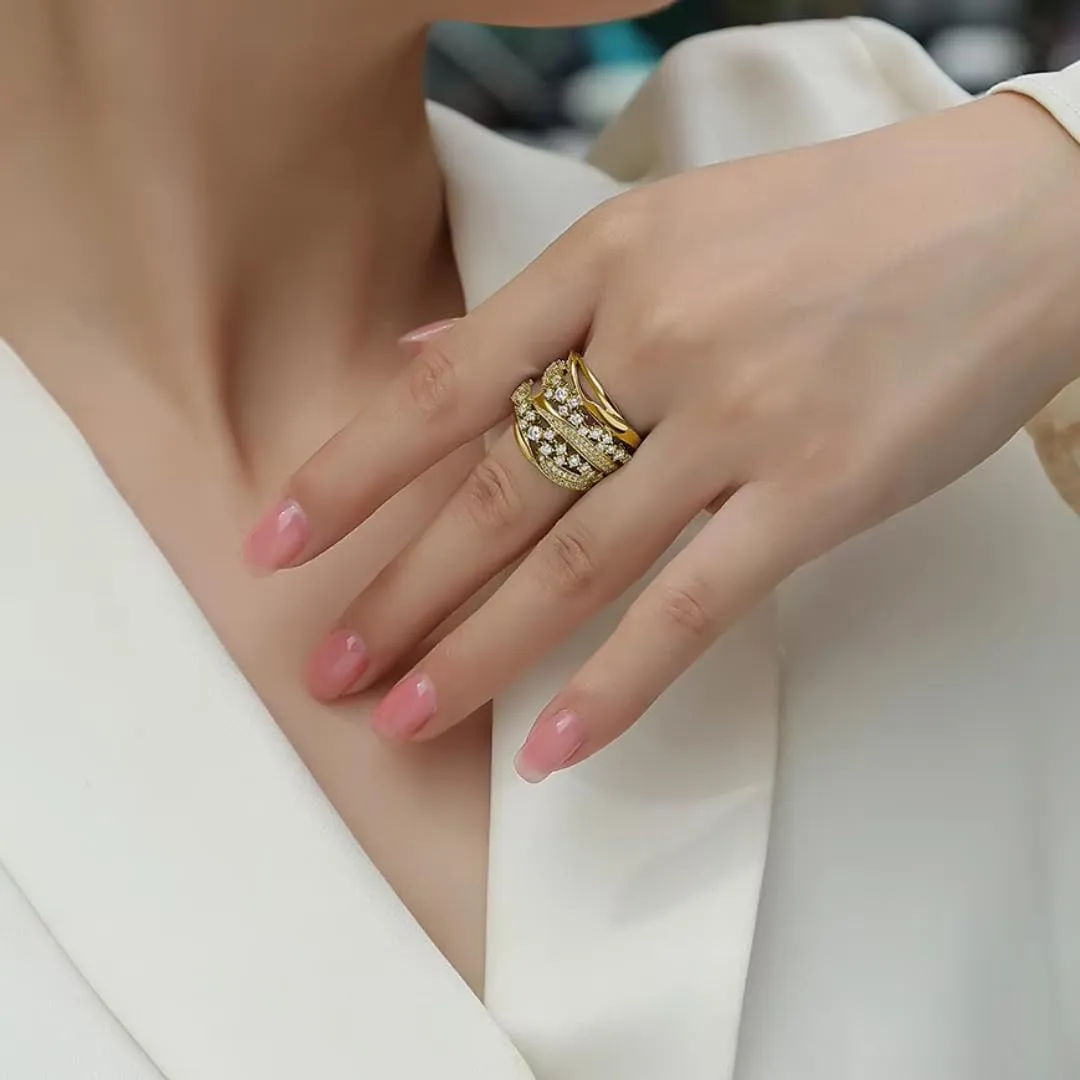 Moissanite Criss Cross Cluster Engagement Ring | Lab Grown 1.3 Carat Diamond & 18k Gold Plated Ring | Moissanite Rings for Women | S925 Sterling Silver Rings | Gold Rings for Women Non Tarnish