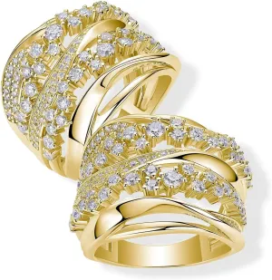 Moissanite Criss Cross Cluster Engagement Ring | Lab Grown 1.3 Carat Diamond & 18k Gold Plated Ring | Moissanite Rings for Women | S925 Sterling Silver Rings | Gold Rings for Women Non Tarnish