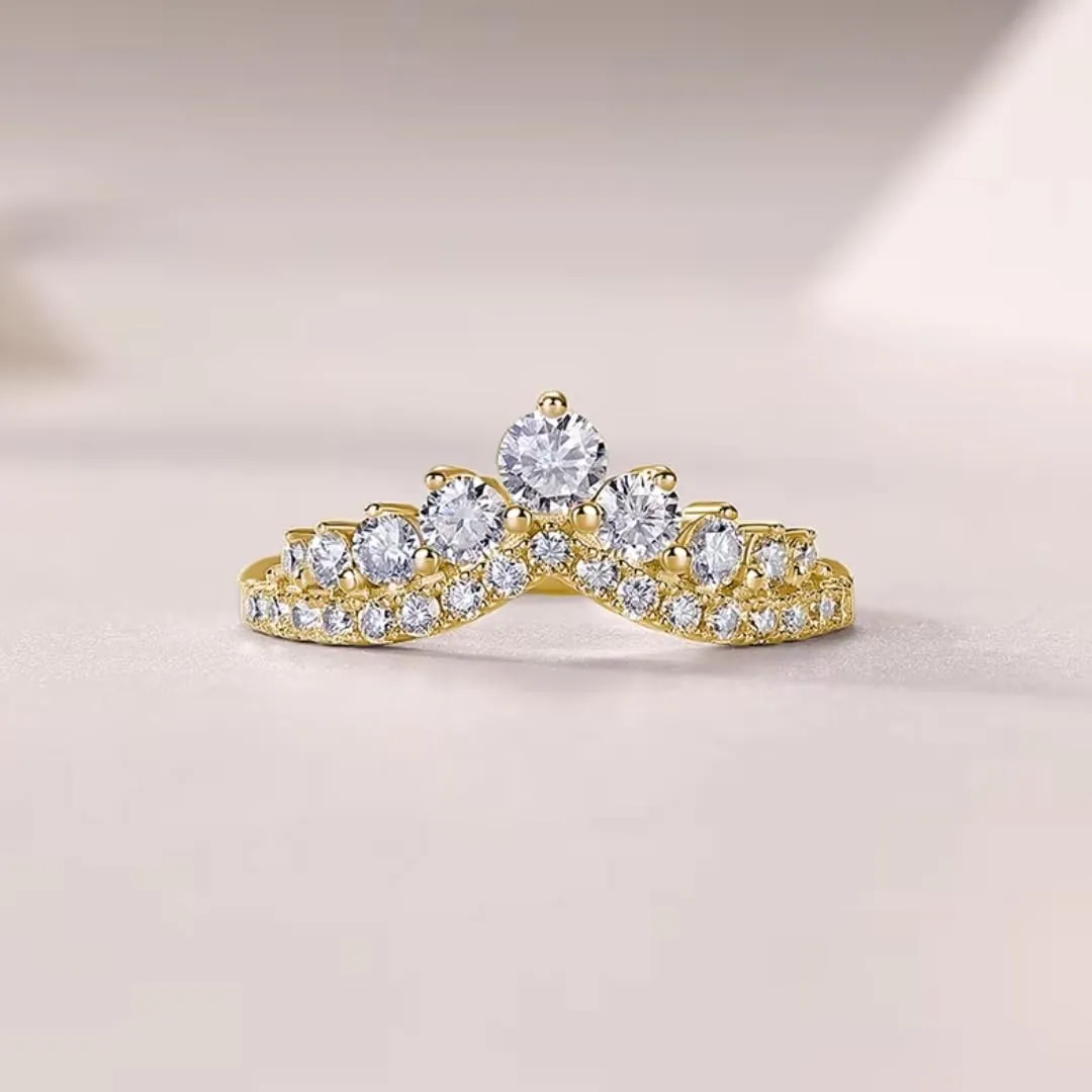 Moissanite Crown Engagement Ring | Lab Grown Diamond & 18k Gold Plated Ring | Moissanite Rings for Women | S925 Sterling Silver Rings | Moissanite Ring | Gold Rings for Women Non Tarnish