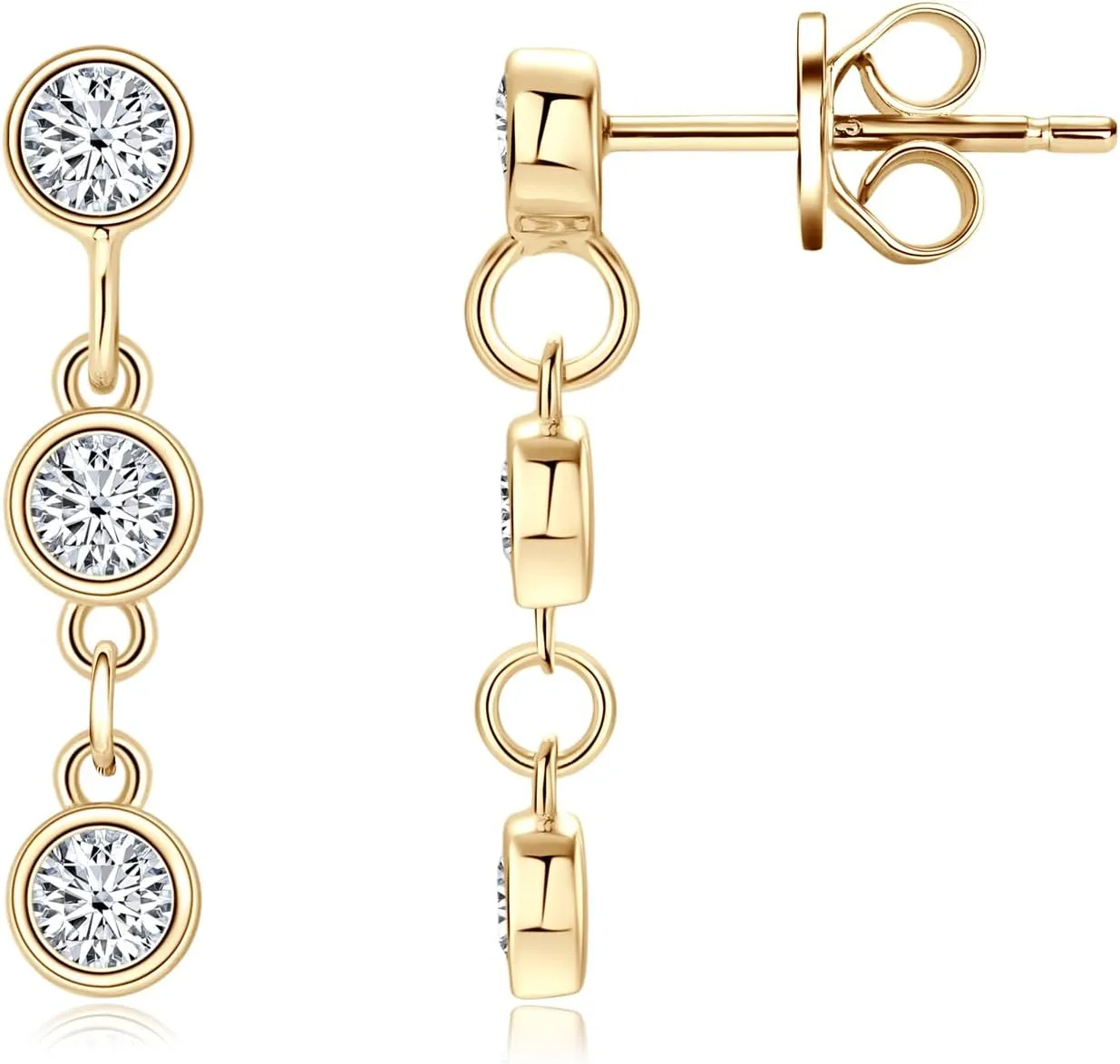 Moissanite Earrings, Lab Created Imitation Diamond Drop Earrings, 925 Sterling Silver Hypoallergenic Dangle Earrings, 18K Gold Plated Jewelry