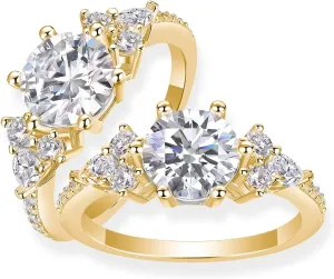Moissanite Engagement Ring | Lab Grown 2 Carat Diamond & 18k Gold Plated Ring | Moissanite Rings for Women | S925 Sterling Silver Rings | Moissanite Ring | Gold Rings for Women Non Tarnish
