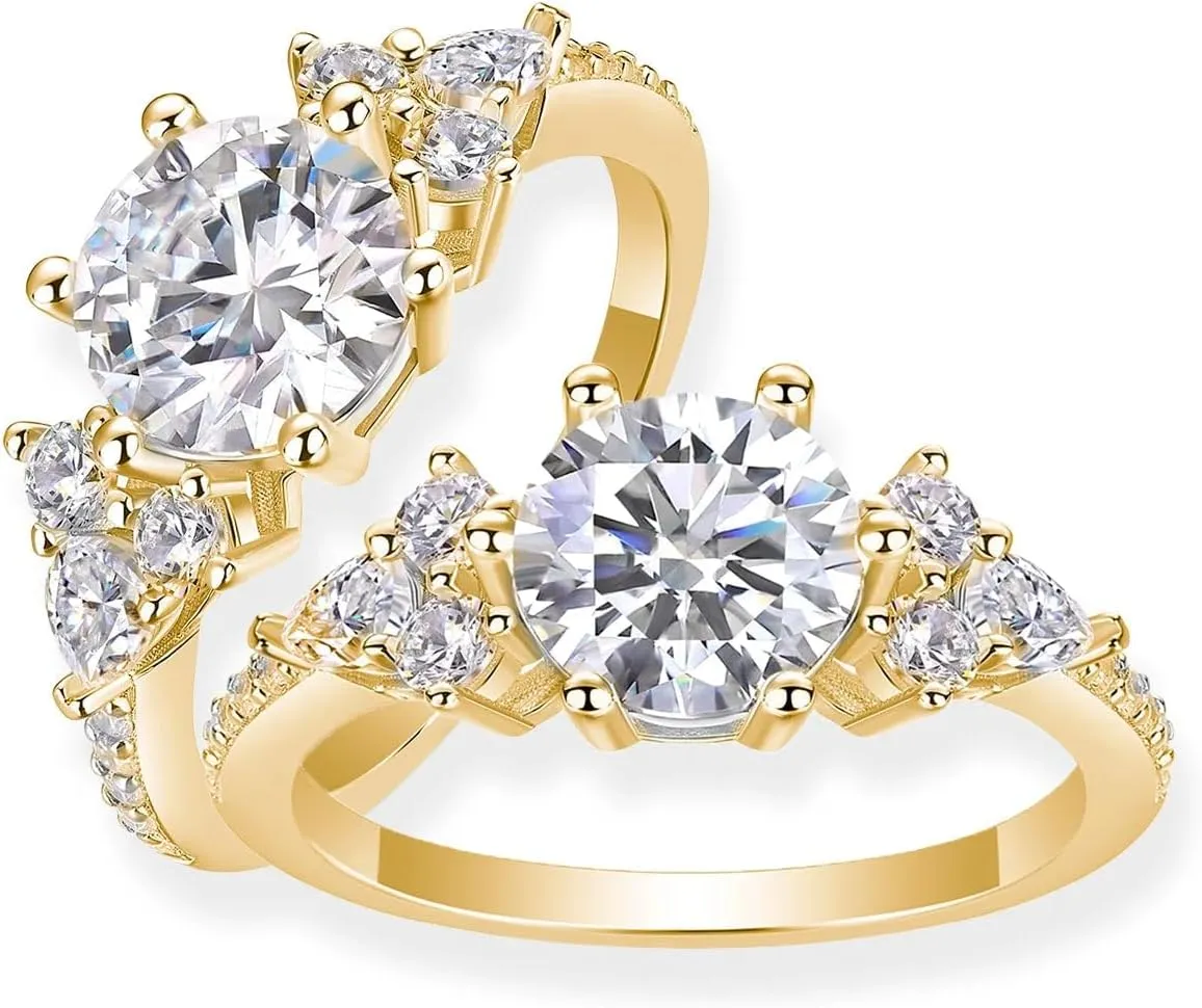 Moissanite Engagement Ring | Lab Grown 2 Carat Diamond & 18k Gold Plated Ring | Moissanite Rings for Women | S925 Sterling Silver Rings | Moissanite Ring | Gold Rings for Women Non Tarnish