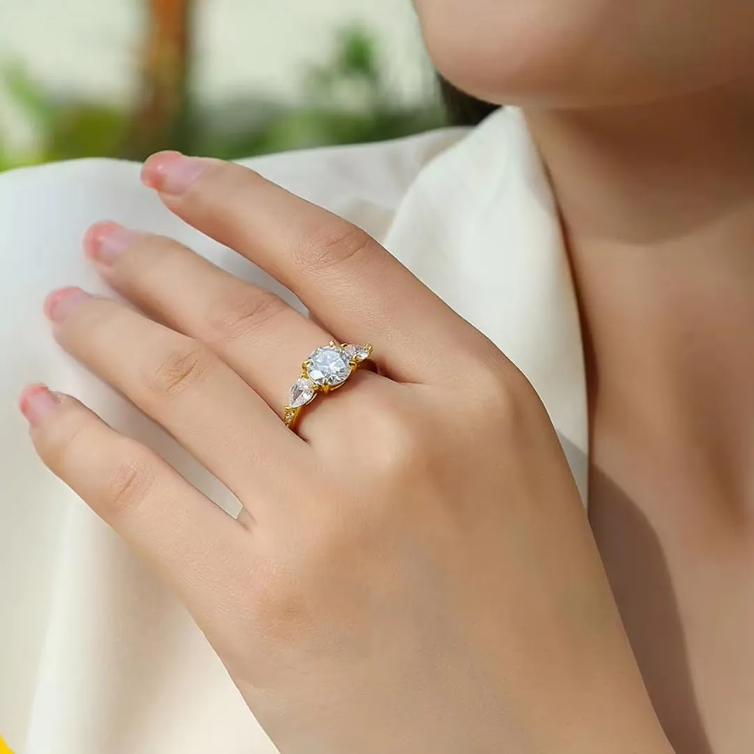 Moissanite Engagement Ring | Lab Grown 2 Carat Diamond & 18k Gold Plated Ring | Moissanite Rings for Women | S925 Sterling Silver Rings | Moissanite Ring | Gold Rings for Women Non Tarnish