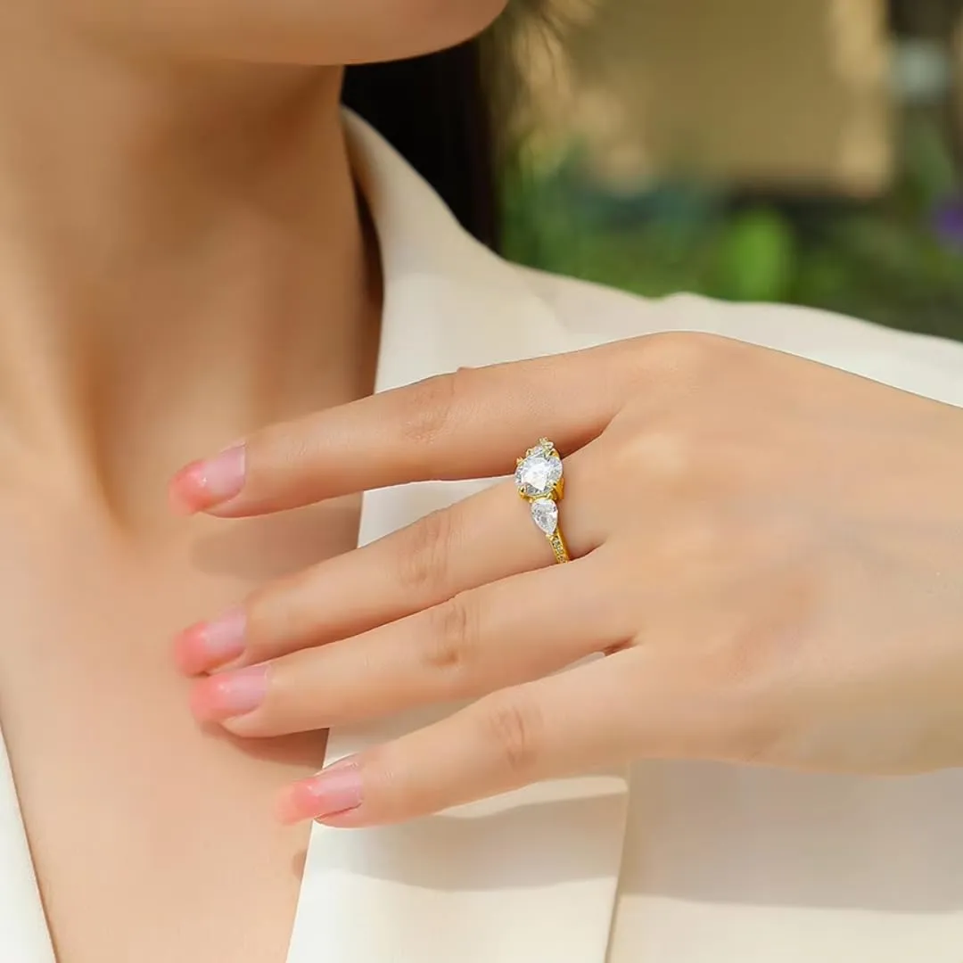 Moissanite Engagement Ring | Lab Grown 2 Carat Diamond & 18k Gold Plated Ring | Moissanite Rings for Women | S925 Sterling Silver Rings | Moissanite Ring | Gold Rings for Women Non Tarnish