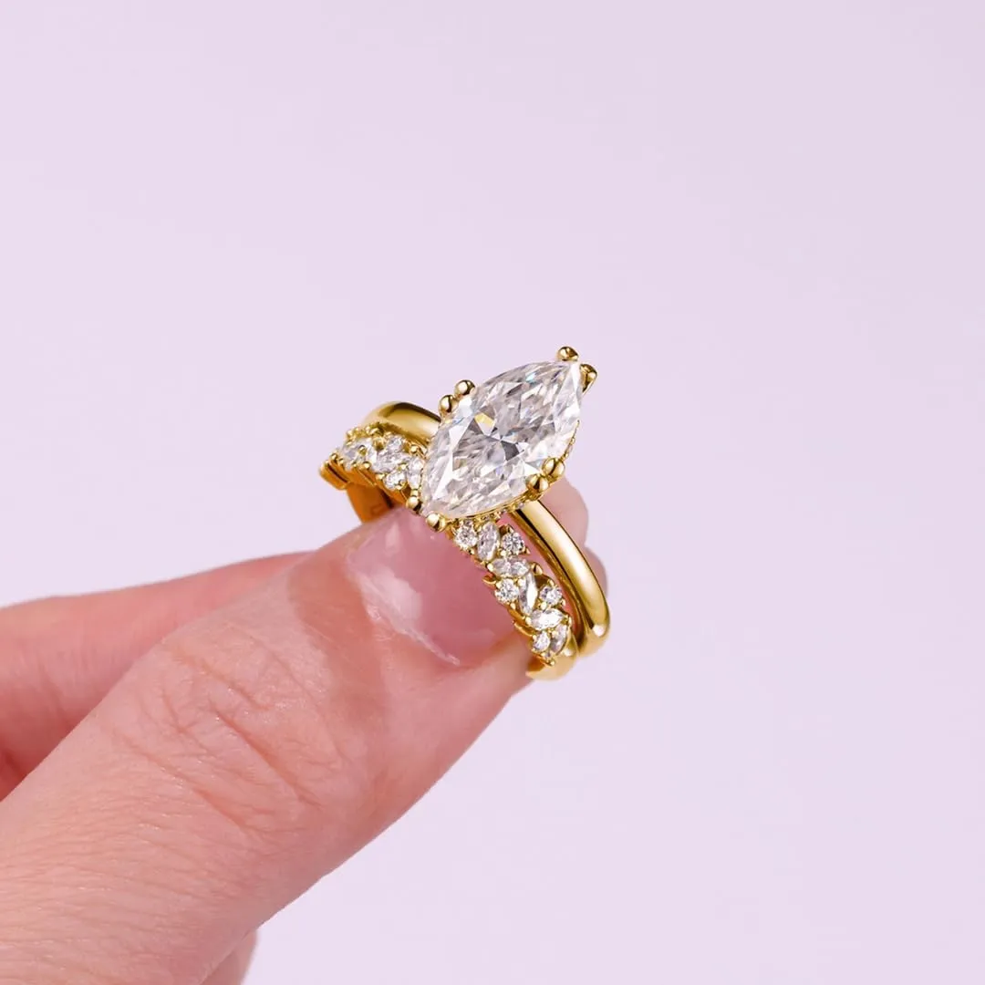 Moissanite Engagement Ring Set - 3.758 Carat Marquise Moissanite Diamond Ring with Wedding Band Included | Gold Ring Set | Wedding Ring | Engagement Ring