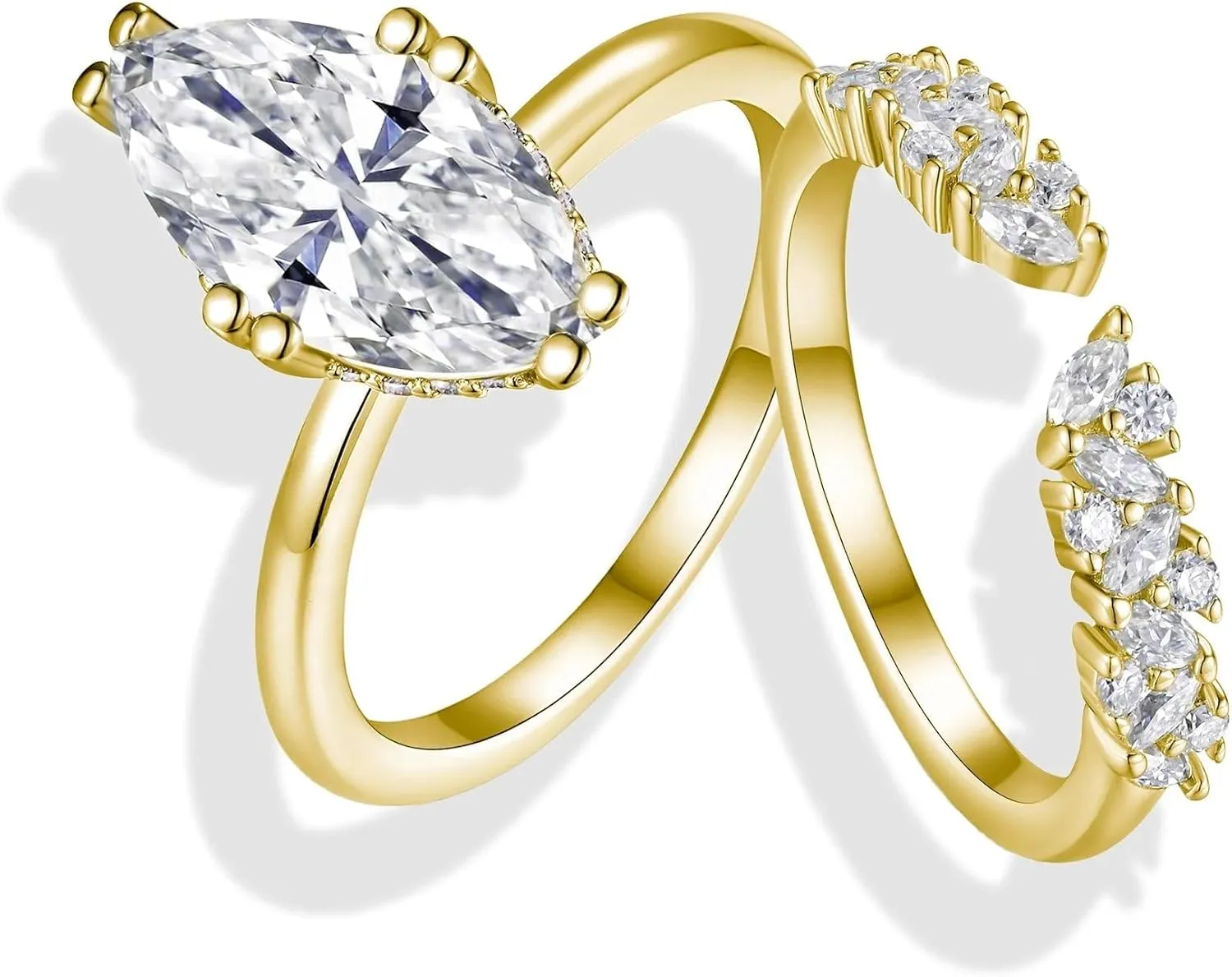 Moissanite Engagement Ring Set - 3.758 Carat Marquise Moissanite Diamond Ring with Wedding Band Included | Gold Ring Set | Wedding Ring | Engagement Ring