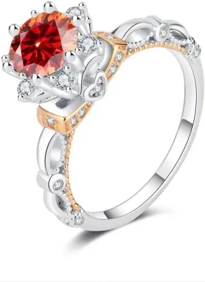 Moissanite Engagement Wedding Ring | Lab Grown 1 Carat Diamond & 18k Gold Plated Ring | Moissanite Rings for Women | S925 Sterling Silver Rings | Moissanite Ring | Gold Rings for Women Red / 9