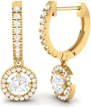 Moissanite Halo Drop Dangle Earrings In 14K Yellow Gold Plated, Wedding Moissanite Dangle Earrings