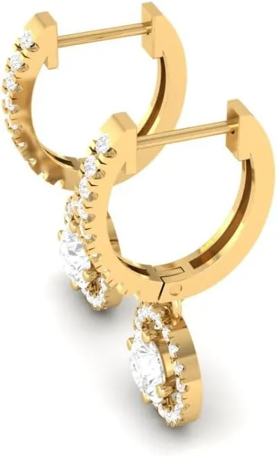 Moissanite Halo Drop Dangle Earrings In 14K Yellow Gold Plated, Wedding Moissanite Dangle Earrings