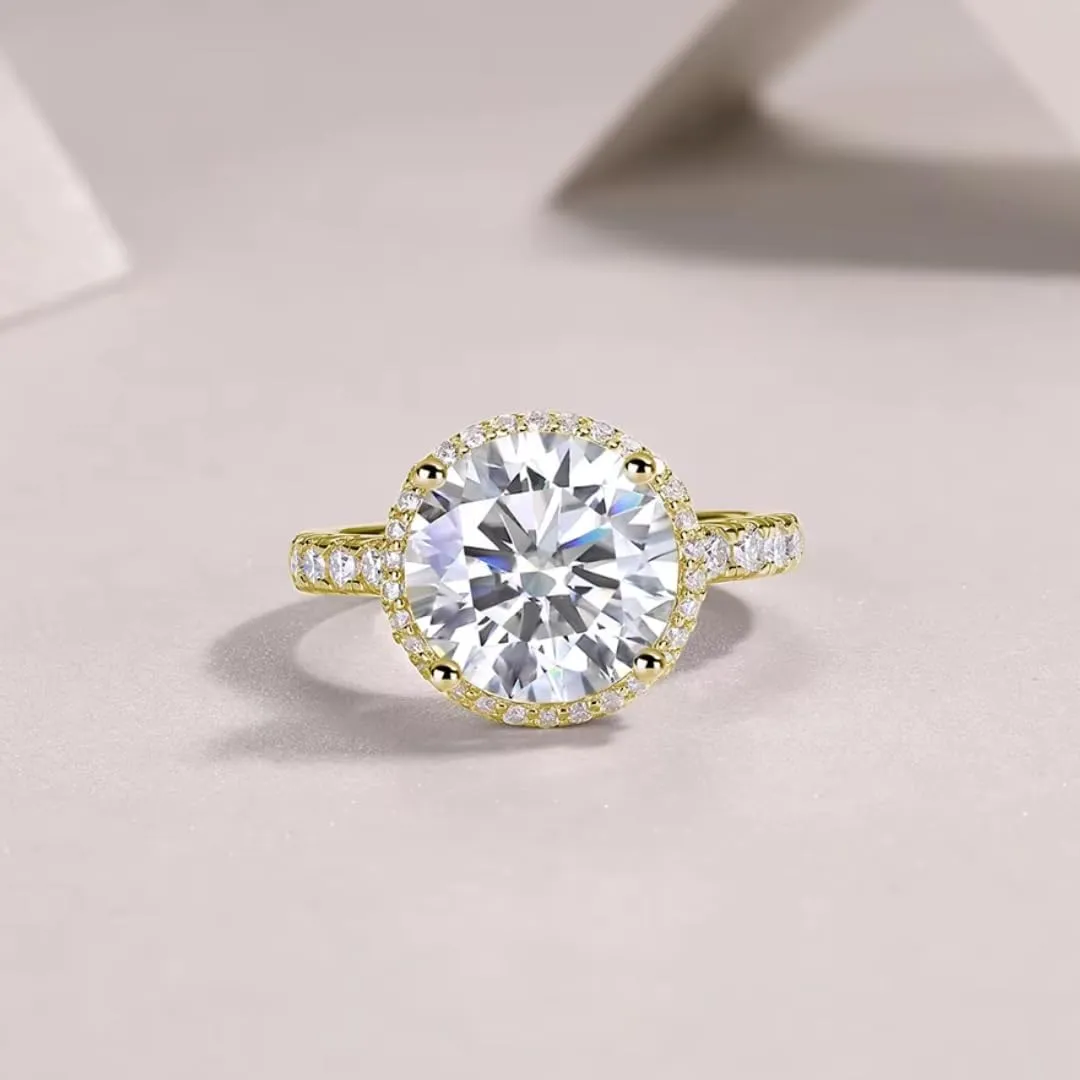 Moissanite Round Cut Engagement Ring | Lab Grown 5.71 Carat Diamond & 18k Gold Plated Ring | Moissanite Rings for Women | Sterling Silver Rings | Moissanite Ring | Gold Rings for Women Non Tarnish