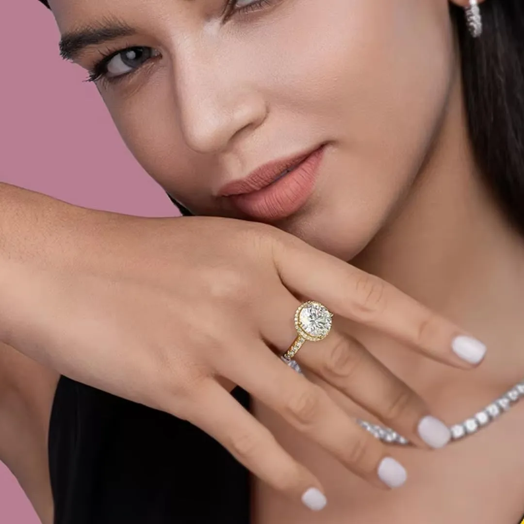 Moissanite Round Cut Engagement Ring | Lab Grown 5.71 Carat Diamond & 18k Gold Plated Ring | Moissanite Rings for Women | Sterling Silver Rings | Moissanite Ring | Gold Rings for Women Non Tarnish