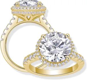 Moissanite Round Cut Engagement Ring | Lab Grown 5.71 Carat Diamond & 18k Gold Plated Ring | Moissanite Rings for Women | Sterling Silver Rings | Moissanite Ring | Gold Rings for Women Non Tarnish