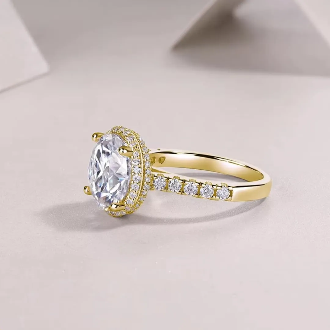 Moissanite Round Cut Engagement Ring | Lab Grown 5.71 Carat Diamond & 18k Gold Plated Ring | Moissanite Rings for Women | Sterling Silver Rings | Moissanite Ring | Gold Rings for Women Non Tarnish