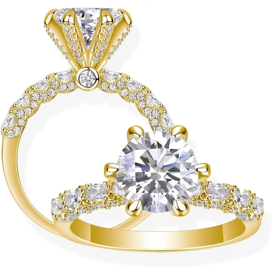 Moissanite Solitaire Engagement Ring | Lab Grown 3 Carat Diamond & 18k Gold Plated Ring | Moissanite Rings for Women | Sterling Silver Rings | Moissanite Ring | Gold Rings for Women