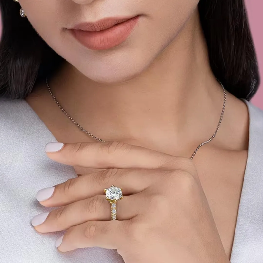 Moissanite Solitaire Engagement Ring | Lab Grown 3 Carat Diamond & 18k Gold Plated Ring | Moissanite Rings for Women | Sterling Silver Rings | Moissanite Ring | Gold Rings for Women