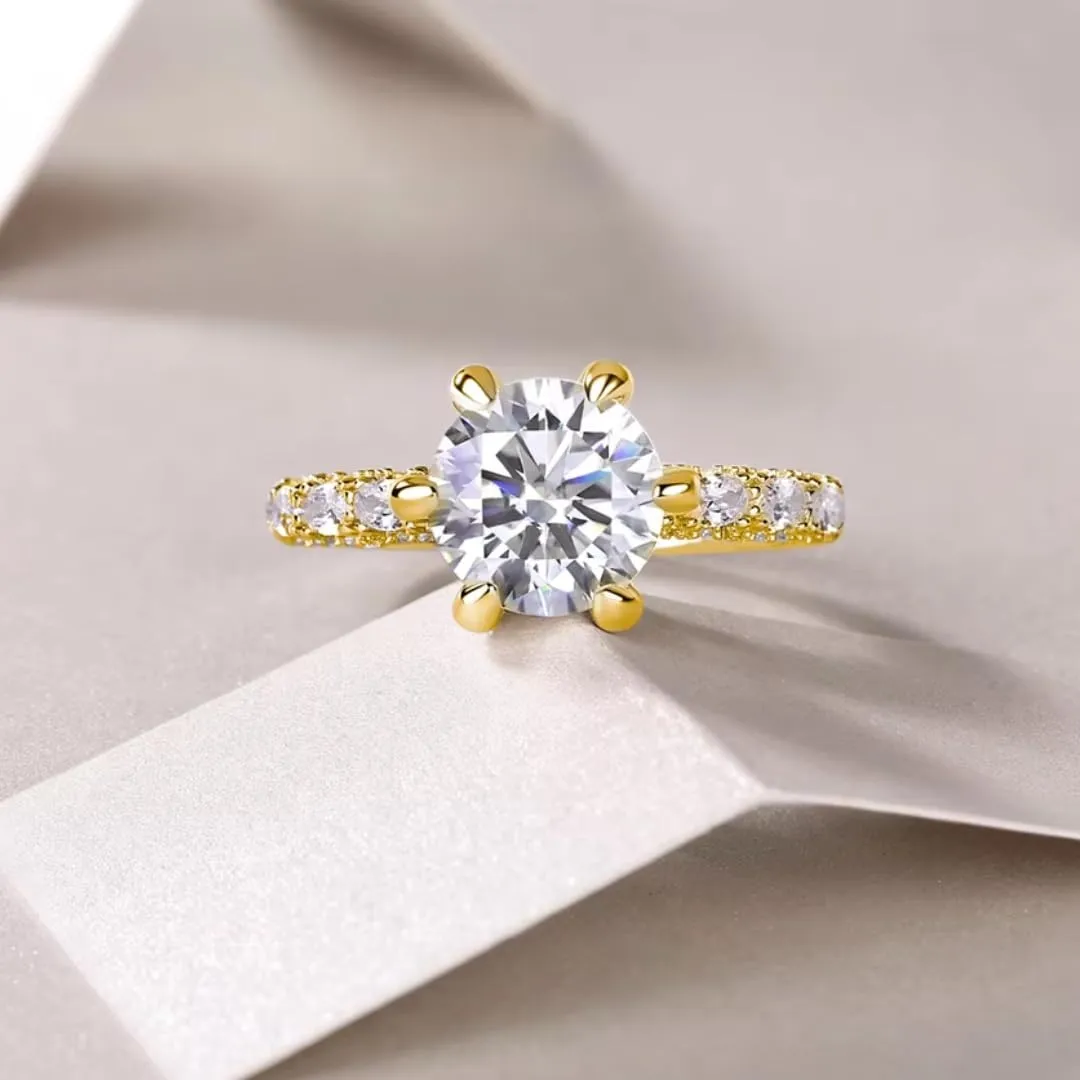 Moissanite Solitaire Engagement Ring | Lab Grown 3 Carat Diamond & 18k Gold Plated Ring | Moissanite Rings for Women | Sterling Silver Rings | Moissanite Ring | Gold Rings for Women