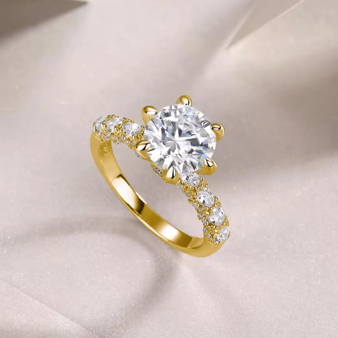Moissanite Solitaire Engagement Ring | Lab Grown 3 Carat Diamond & 18k Gold Plated Ring | Moissanite Rings for Women | Sterling Silver Rings | Moissanite Ring | Gold Rings for Women