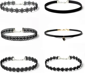 mollensiuer 6 Pieces Black Choker Necklace Set Vintage Lace Tattoo Choker for Women
