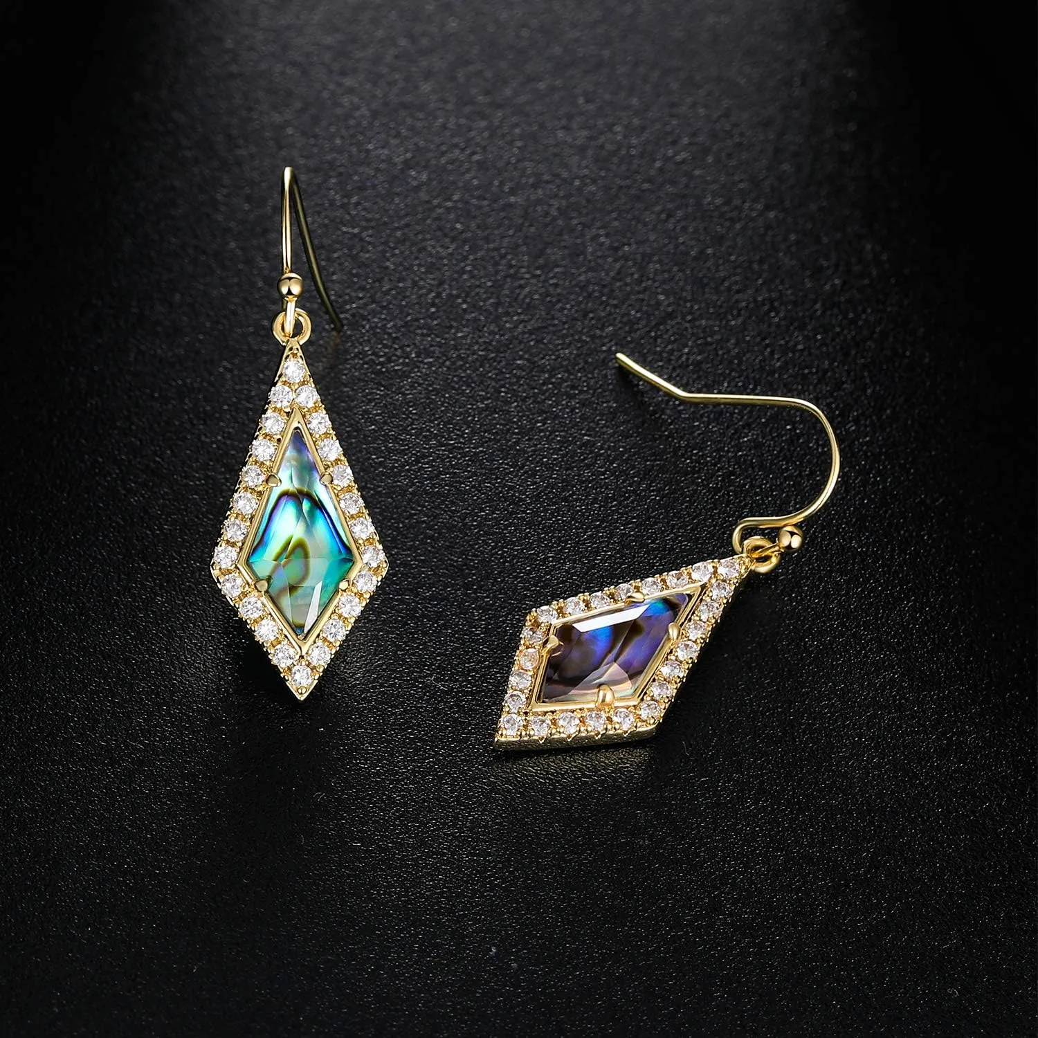 Natural Abalone Dangle Earrings with Halo CZ Leverback Earrings for Women Hypoallergenic Fashion Jewelry