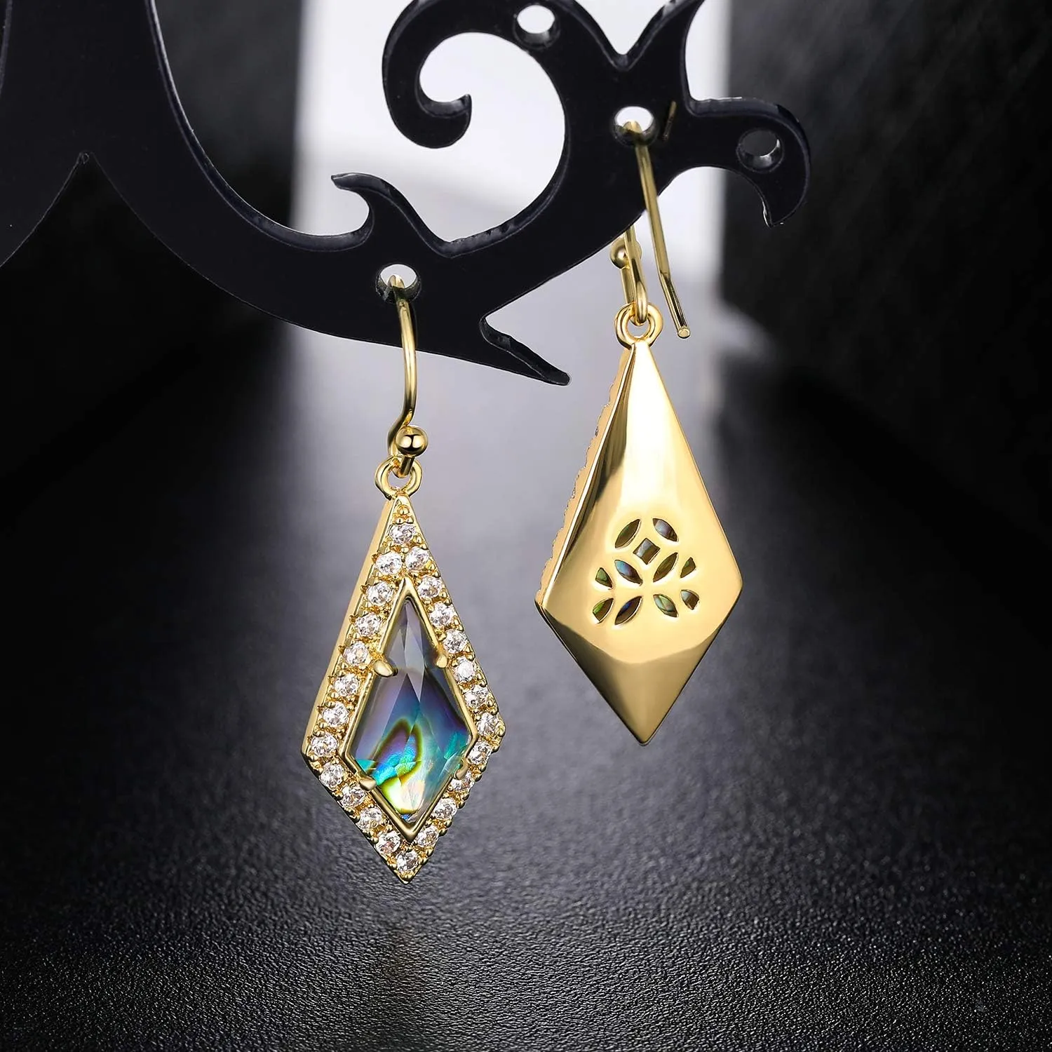 Natural Abalone Dangle Earrings with Halo CZ Leverback Earrings for Women Hypoallergenic Fashion Jewelry