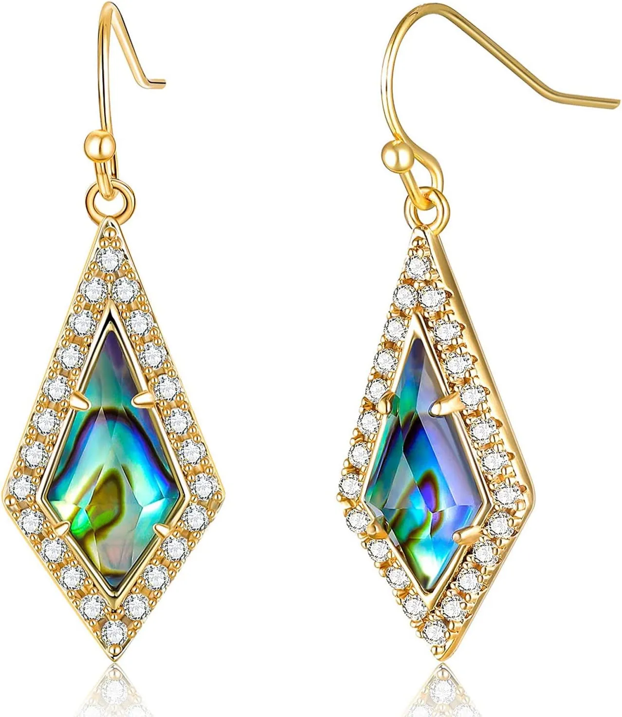 Natural Abalone Dangle Earrings with Halo CZ Leverback Earrings for Women Hypoallergenic Fashion Jewelry