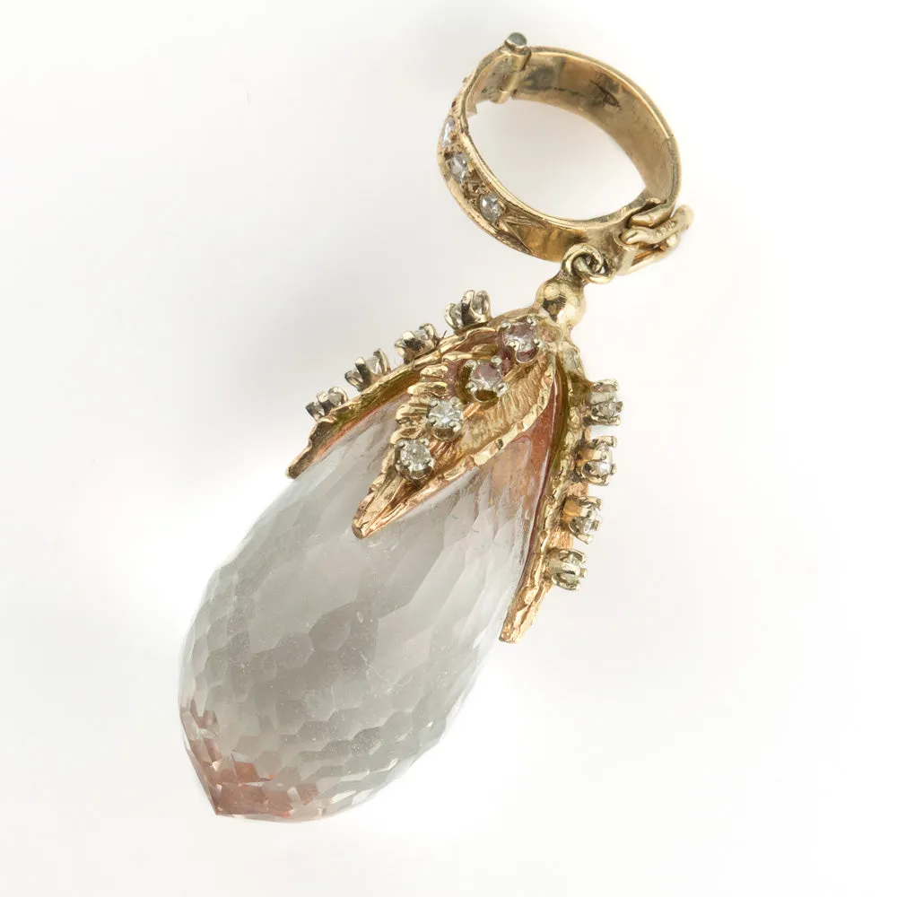 Natural colorless topaz diamond briolette pendant in 14k yellow gold. pdgm117