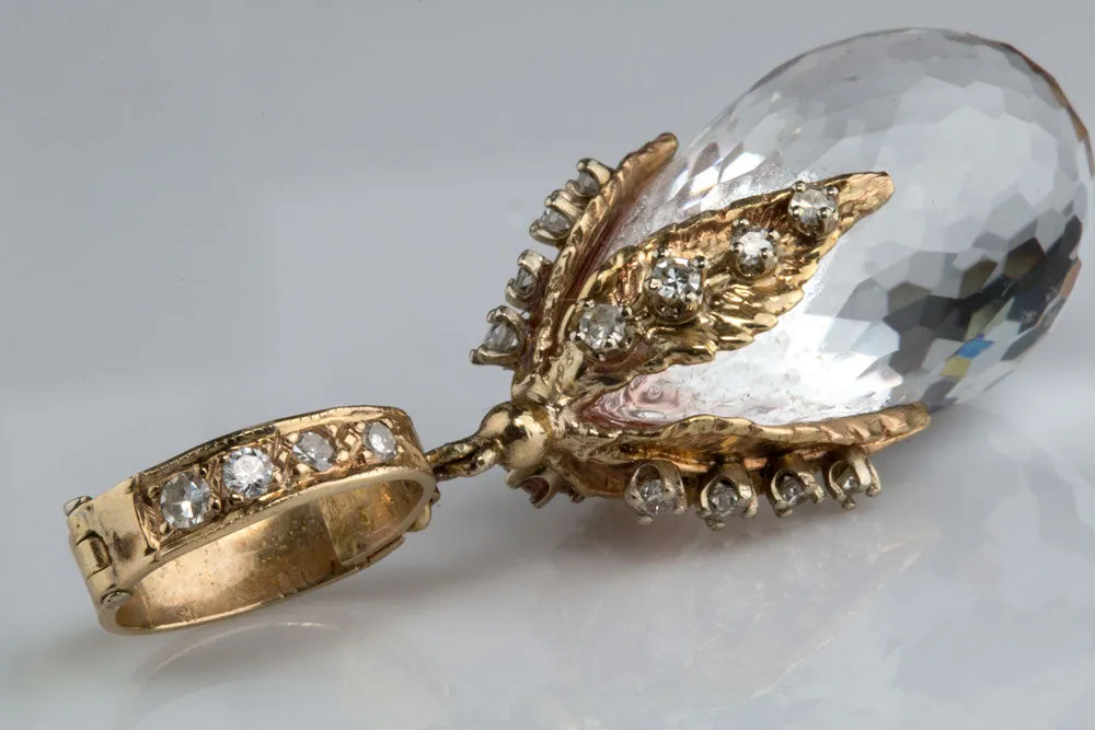 Natural colorless topaz diamond briolette pendant in 14k yellow gold. pdgm117