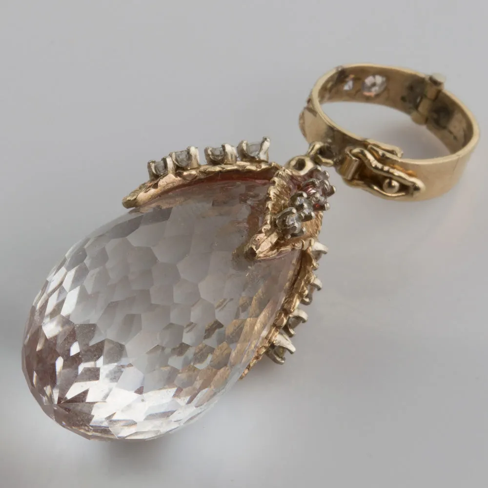 Natural colorless topaz diamond briolette pendant in 14k yellow gold. pdgm117