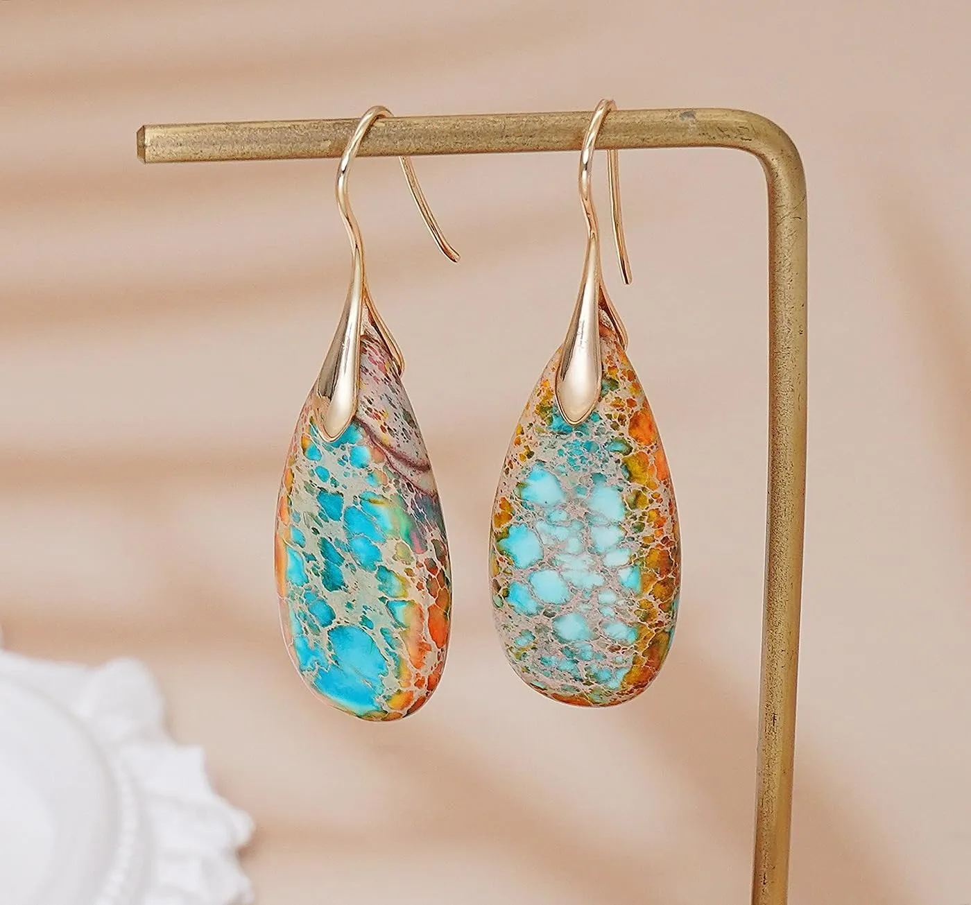 Natural Stone Earrings Waterdrop Stone Dangle Earrings for Women