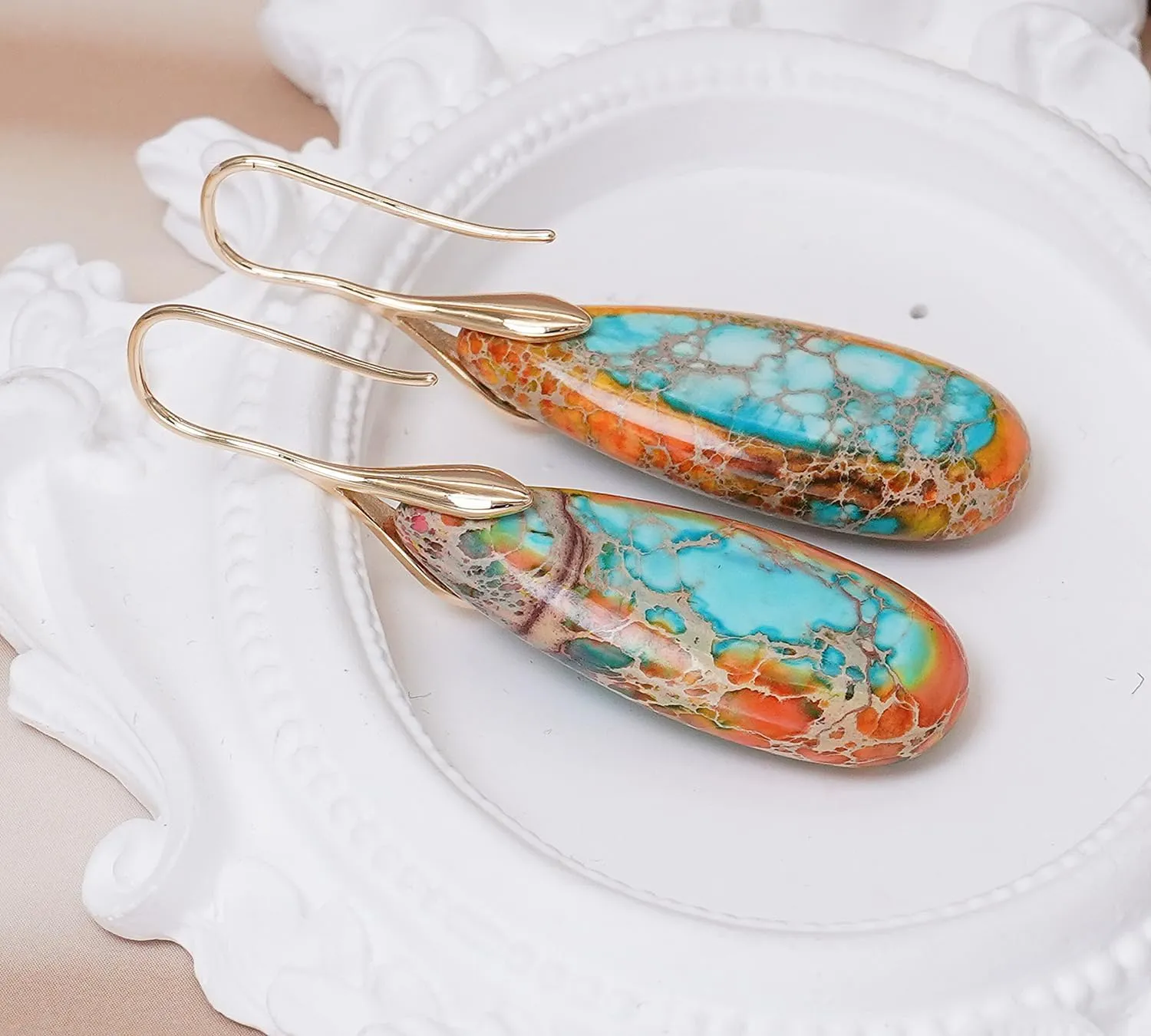 Natural Stone Earrings Waterdrop Stone Dangle Earrings for Women