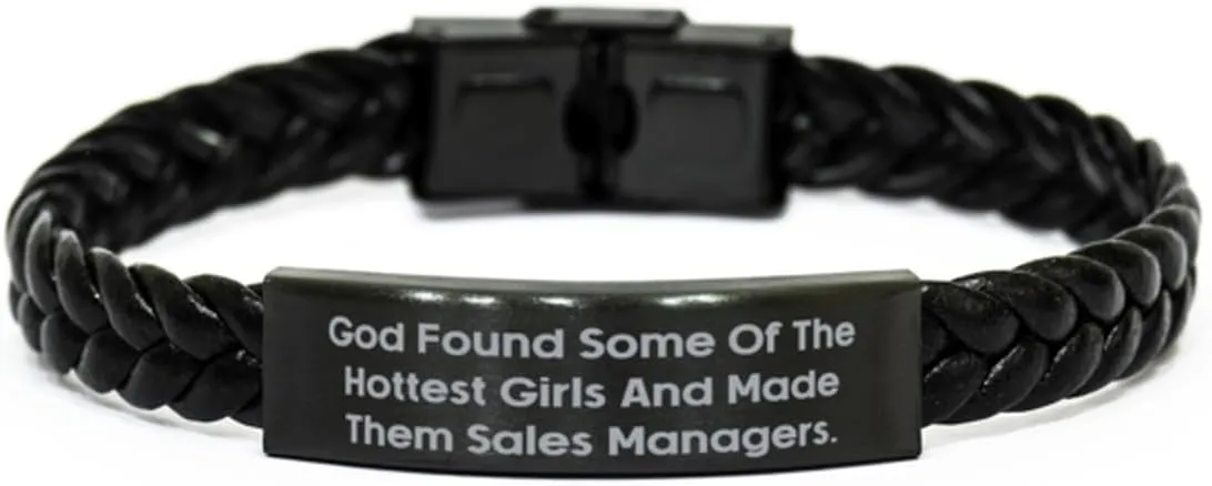 New Sales manager Gifts, God Found Some Of The Hottest Girls, Birthday Braided Leather Bracelet For Sales manager from Coworkers, Leather bracelets for men, Leather bracelets for women, Handmade