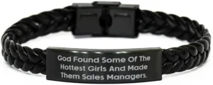 New Sales manager Gifts, God Found Some Of The Hottest Girls, Birthday Braided Leather Bracelet For Sales manager from Coworkers, Leather bracelets for men, Leather bracelets for women, Handmade