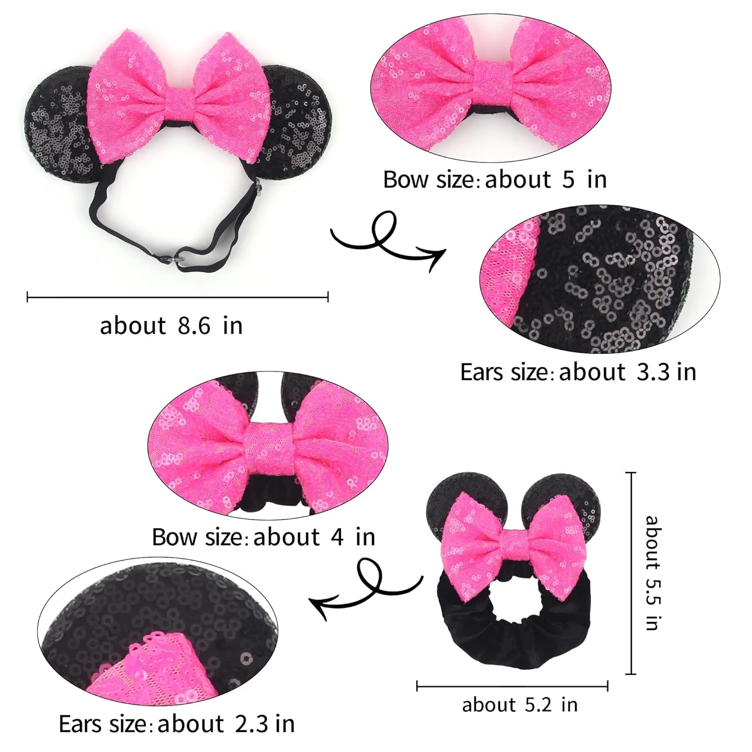 Newborn Bows for Girls Toddler Hair Bows Elastic Adjustable Headband Mouse Ears Scrunchies Essencial Accessories for Trip Headwear for Women (Angelbow)