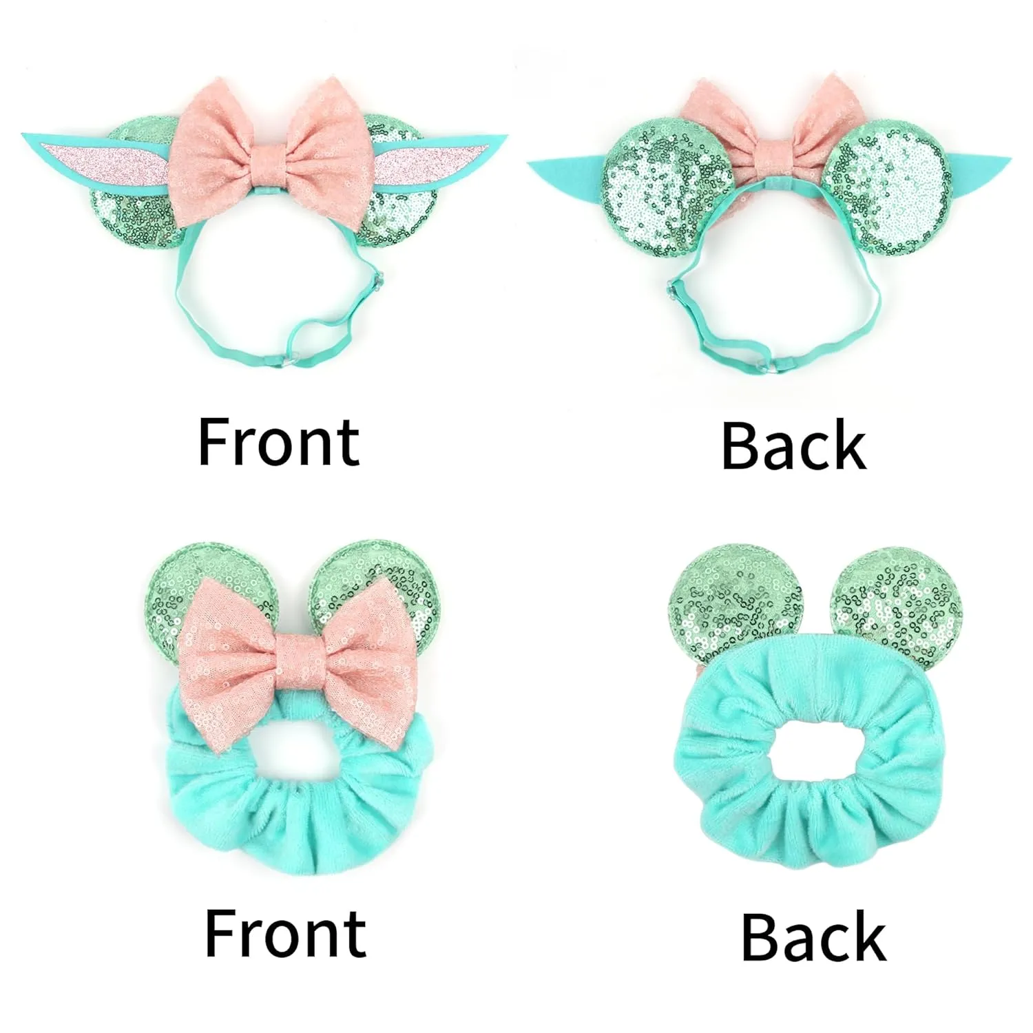 Newborn Bows for Girls Toddler Hair Bows Elastic Adjustable Headband Mouse Ears Yoda Scrunchies Essencial Accessories for Trip Headwear for Women (Yodapinkbow)