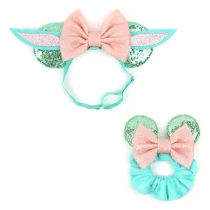Newborn Bows for Girls Toddler Hair Bows Elastic Adjustable Headband Mouse Ears Yoda Scrunchies Essencial Accessories for Trip Headwear for Women (Yodapinkbow)