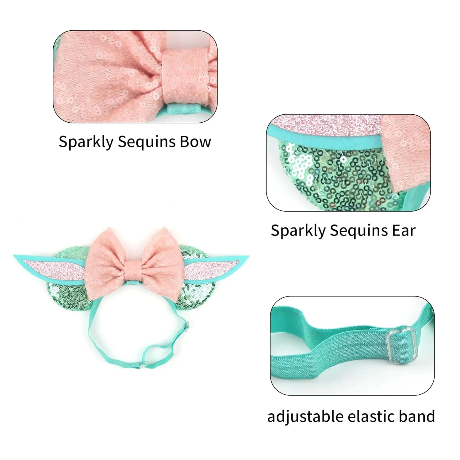 Newborn Bows for Girls Toddler Hair Bows Elastic Adjustable Headband Mouse Ears Yoda Scrunchies Essencial Accessories for Trip Headwear for Women (Yodapinkbow)