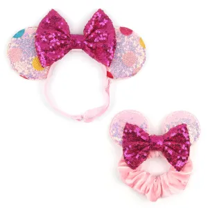 Newborn Bows for Girls Toddler Hair Bows Multicoloured Dot Elastic Adjustable Headband Mouse Ears Scrunchies Essencial Accessories for Trip Headwear for Women (Pinkbow)