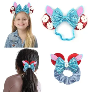 Newborn Bows for Girls Toddler Hair Bows Yodablue Elastic Adjustable Headband Mouse Ears Scrunchies Essencial Accessories for Trip Headwear for Women (Yodaearsblue)