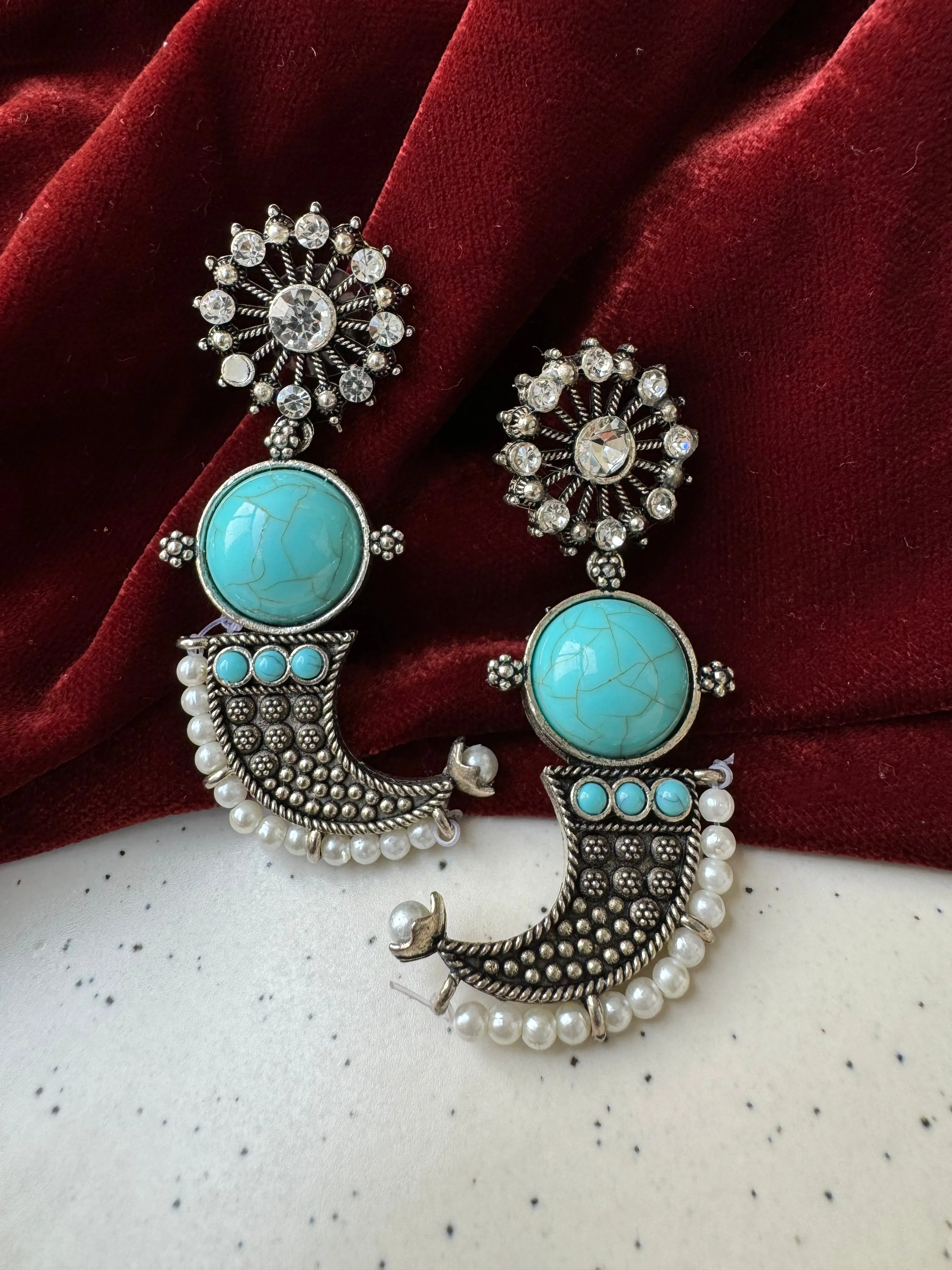 Nia Chandelier German Silver Earrings