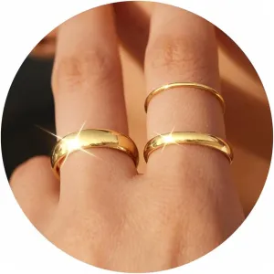 Non Tarnish 14K Gold Filled Rings for Women, Stackable Thin Bands Set for Engagement Statement, Fashion Pinky Thumb Rings Comfort Fit 3Pcs 1mm 3mm 5mm Size 10