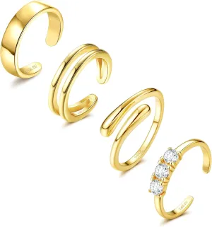 ORAZIO 14K Gold Toe Rings for Women Non Tarnish Adjustable Gold Filled Toe Ring Cz Hug Open Band Ring Summer Beach Rings Foot Jewelry for Women Sexy Cute Small Toe Rings Sets 4Pcs