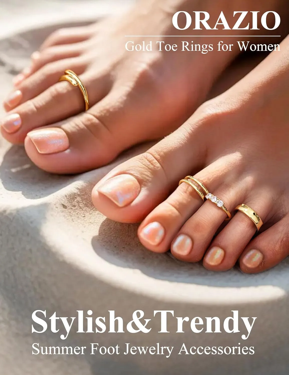ORAZIO 14K Gold Toe Rings for Women Non Tarnish Adjustable Gold Filled Toe Ring Cz Hug Open Band Ring Summer Beach Rings Foot Jewelry for Women Sexy Cute Small Toe Rings Sets 4Pcs
