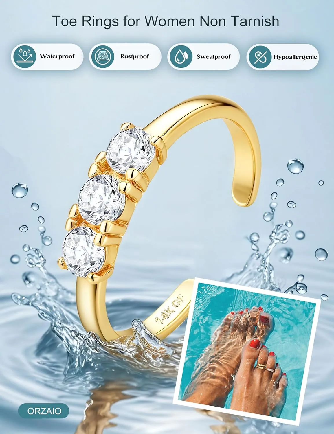 ORAZIO 14K Gold Toe Rings for Women Non Tarnish Adjustable Gold Filled Toe Ring Cz Hug Open Band Ring Summer Beach Rings Foot Jewelry for Women Sexy Cute Small Toe Rings Sets 4Pcs