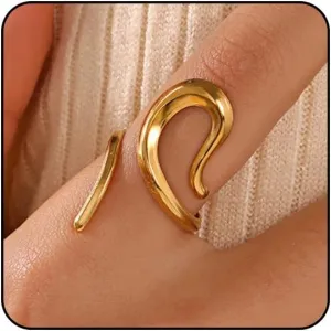 Otxas Chunky Gold Rings for Women Non Tarnish Adjustable Statement Rings Irregular Thumb Rings for Women Gold Chunky Jewelry