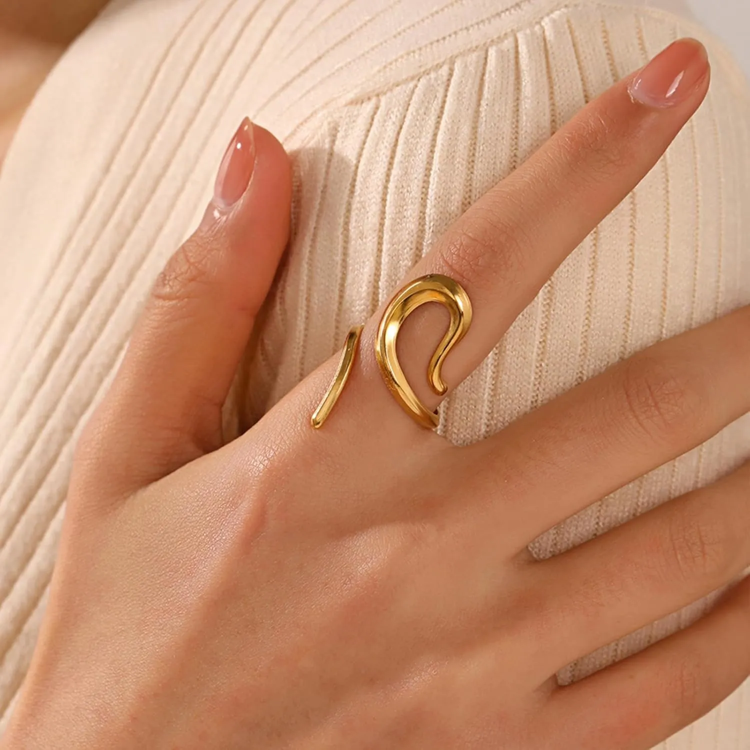 Otxas Chunky Gold Rings for Women Non Tarnish Adjustable Statement Rings Irregular Thumb Rings for Women Gold Chunky Jewelry