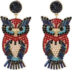 Owl Earrings for Women, Cute Owl Statement Earrings for Womens, Owl Bird Dangle Earrings Hypoallergenic, Beaded Owl Animal Drop Earrings, Owl Bohemian Earrings Studs, Zinc, No Gemstone
