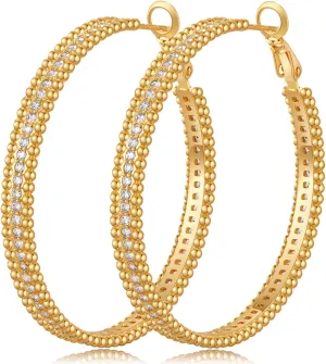 PABBEU 925 Sterling Silver Hoop Earrings, Hypoallergenic Silver Hoop Earrings for Women Lightweight Gold Hoop Earrings, Fashion Rhinestone Cubic Zirconia Large Hoop Earrings 30MM/40MM/50MM